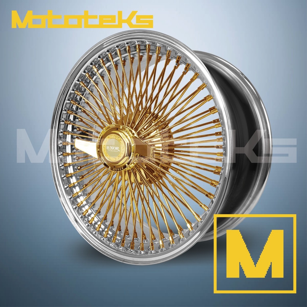 20X8 LUXOR WIRE WHEELS 100 STRAIGHT FWD RIM 24K CENTER GOLD SINGLE