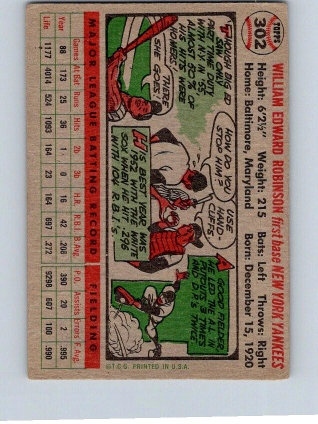 VINTAGE BASEBALL CARD TOPPS 1956 EDDIE ROBINSON NEW YORK YANKEES NO774 - Image 2 of 2