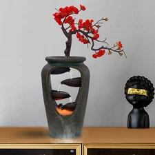 LED Light Resin Vase Fountain Waterfall Desktop Water Indoor Decor with Atomizer