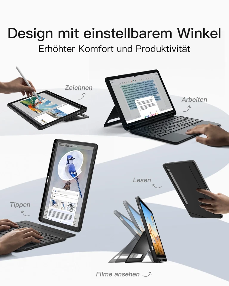 Inateck Hülle mit Tastatur Samsung Galaxy Tab S10 FE Lite/S9 QWERTZ mit Touchpad - Bild 4 von 4
