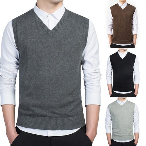 Herren Slim Fit V-Ausschnitt Pullover Weste Pulli Ärmellos Sweater Strickoberteile - Bild 3 von 22