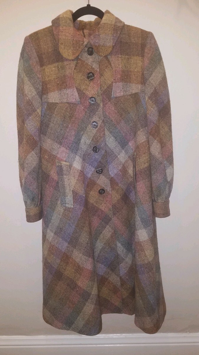 Vintage Irish Wool Tweed Swing Coat Plaid Boru by Jimmy Hourihan