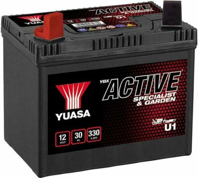 Yuasa U1 Rasentraktor Batterie   für Aufsitzmäher 12V 30Ah , Plus linke Seite