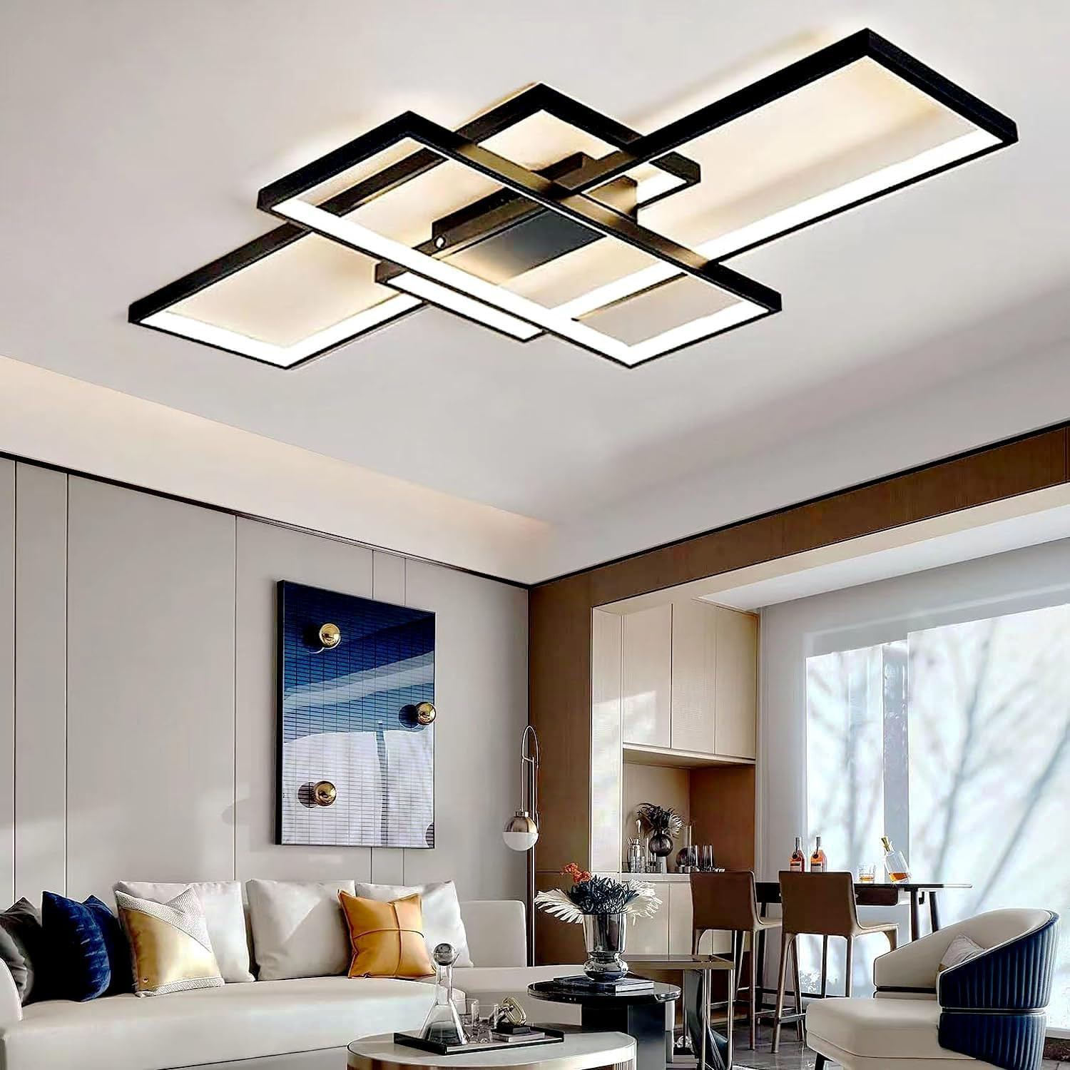 Lampadario LED 60W Soggiorno Rettangolare | Luce Accogliente e Moderna