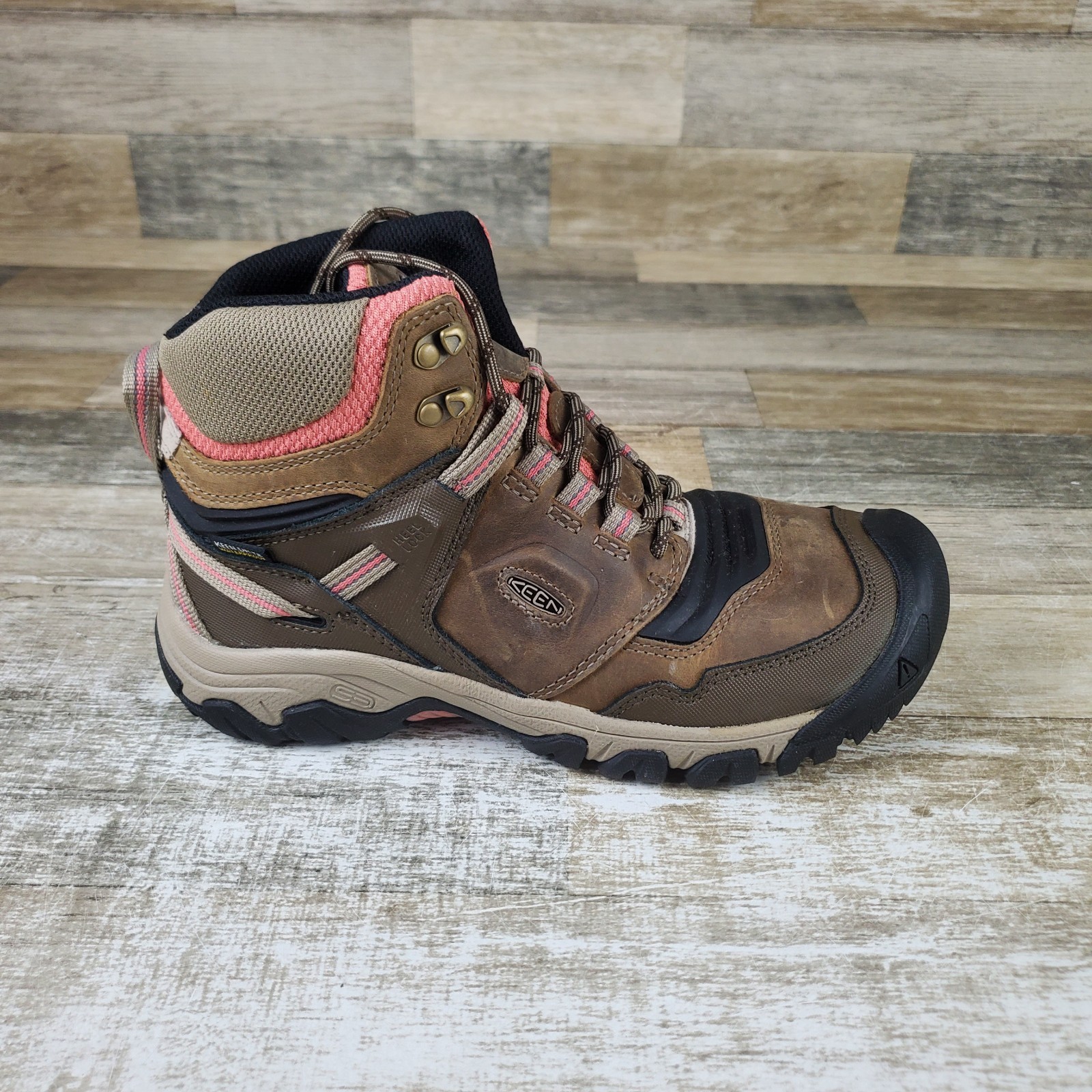Scarpe da trekking Keen Ridge Flex da donna taglia 9 Timberwolf Brick Dust stringate impermeabili