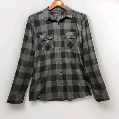 Brothers Sons Button Up Flannel Shirt Men L Black Brown Plaid Rugged Work