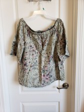 Nine West Jeans - seagrass floral off shoulder, 100% cotton top, size L