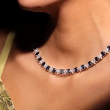 15Ct Emerald Lab Created Sapphire Women's Tennis Necklace 14K Wh Gold Plated 18"