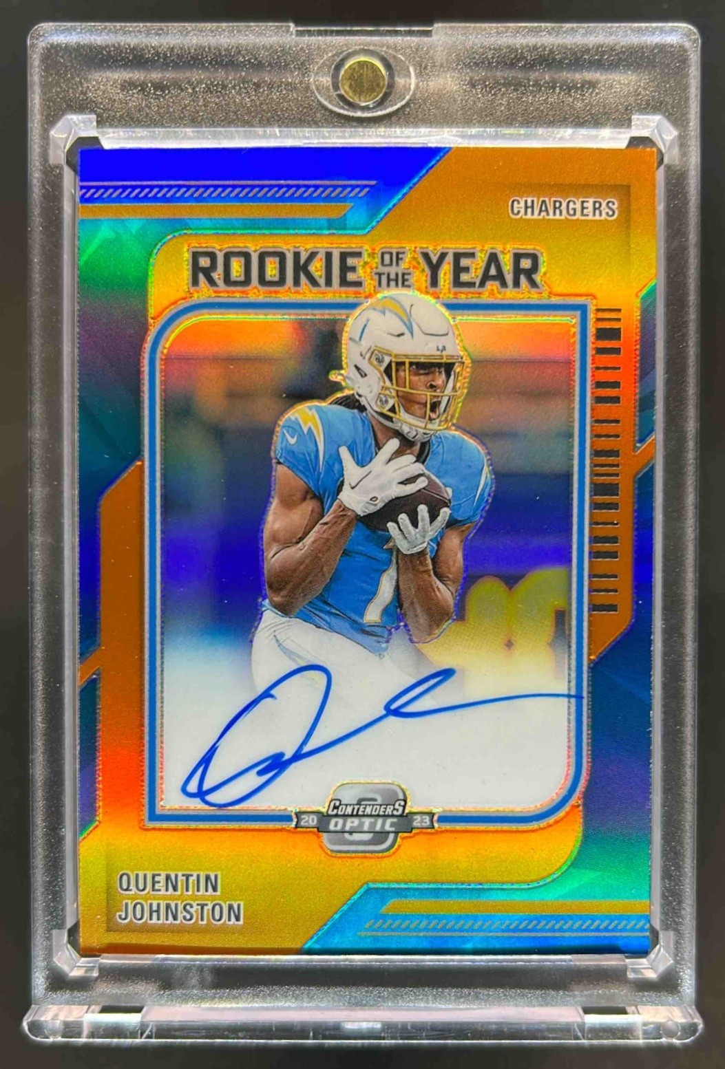 2023 Contenders Optic Quentin Johnston Rookie of the Year Orange RC Auto #34/50