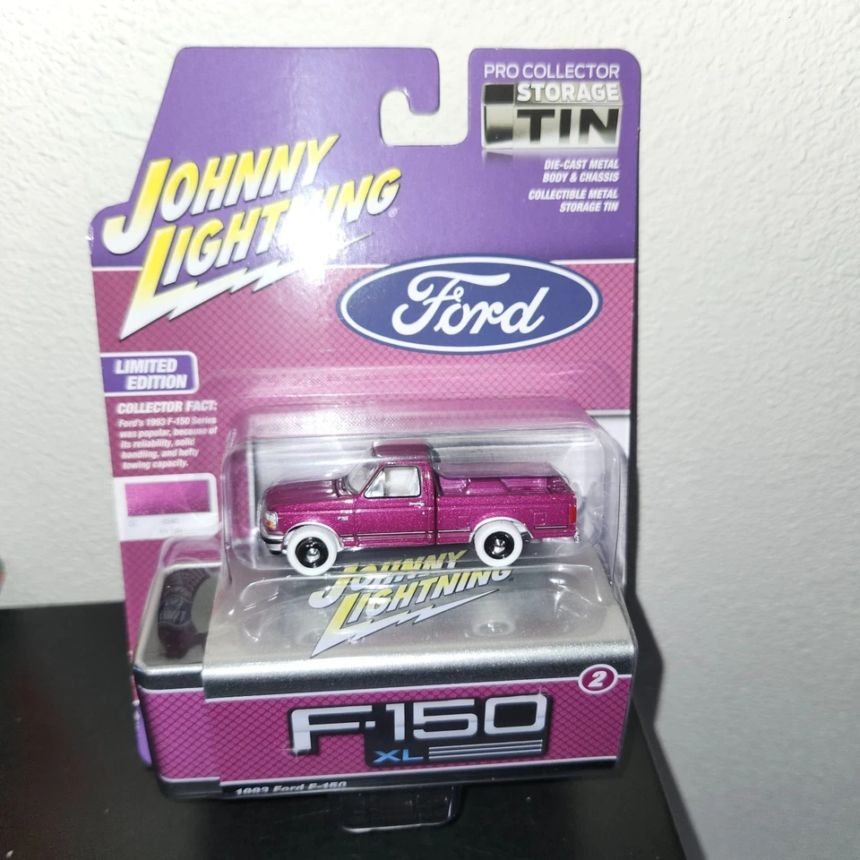 2025 Johnny Lightning 1993 Ford F-150 White Lightning Release 2 w/ Storage Tin - Image 4 of 4