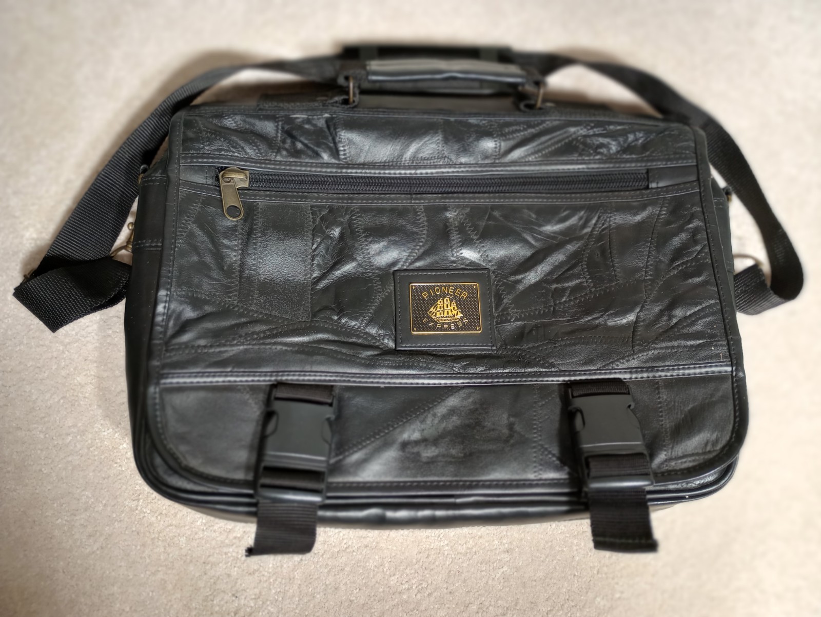 Pioneer Express Black Patchwork Leather Messenger… - image 1