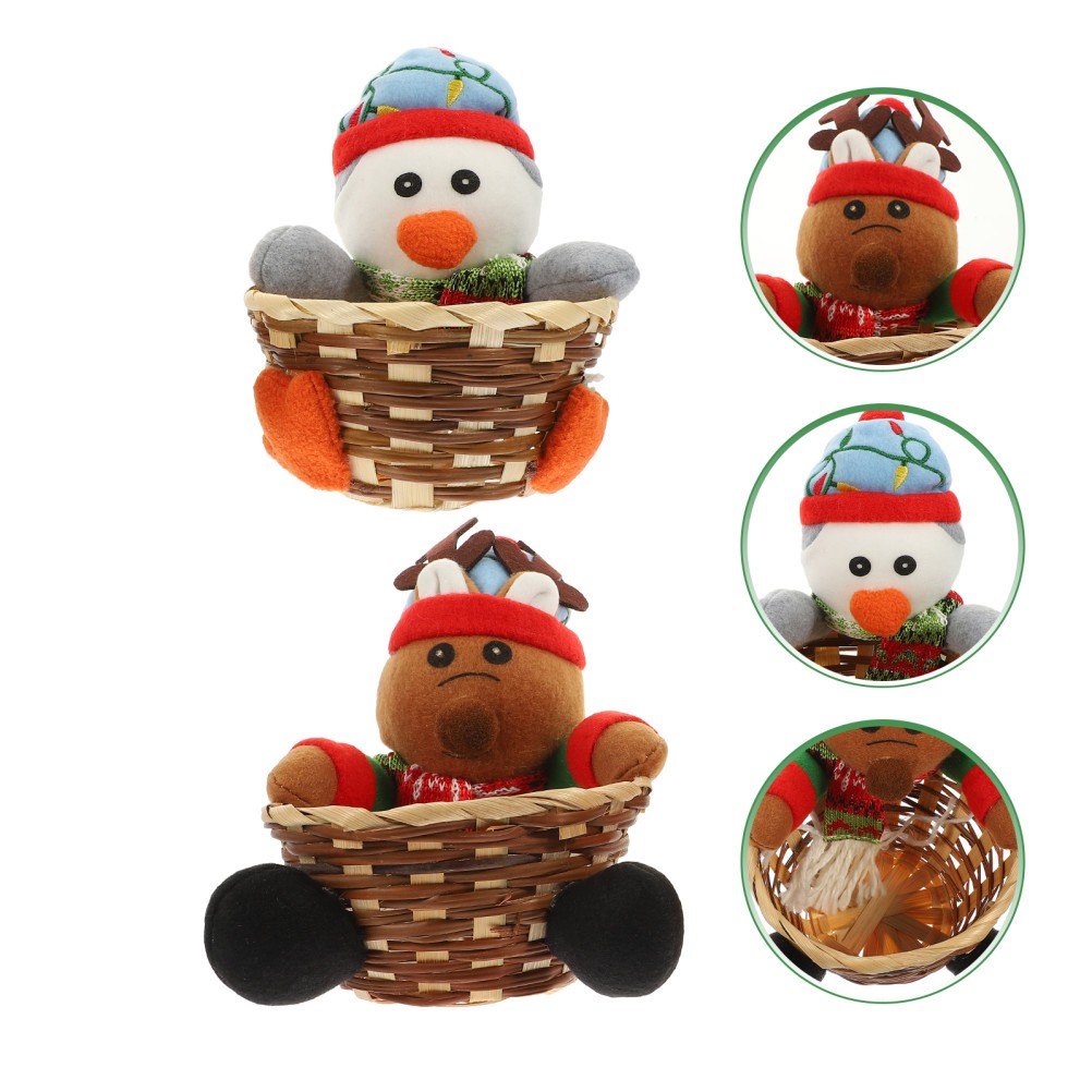 2 piezas cesta de almacenamiento de Navidad soporte de dulces de bambú para galletas y regalos de Navidad