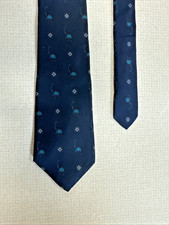 John Henry Mens Silk Necktie Navy Blue Teal Rose Floral Diamond Made in USA Tie
