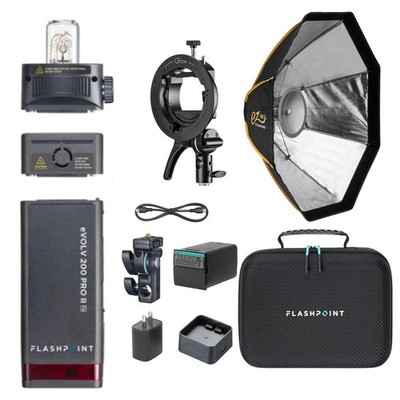 Flashpoint eVOLV 200 Pro II TTL Pocket Flash Kit With Glow EZ Lock Octa Small Qu