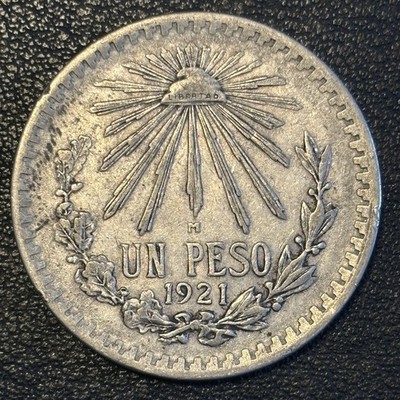 1921 Mexico 1 Peso .720 Coin Silver, Un Peso Plata .720.