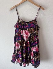 Urban Outfitters Floral Babydoll Mini Dress Pink Purple Boho Tiered Sleeves Sz M
