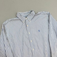 Vintage Polo Ralph Lauren Oxford Shirt Men's 18 34/35 Blue White Striped Preppy