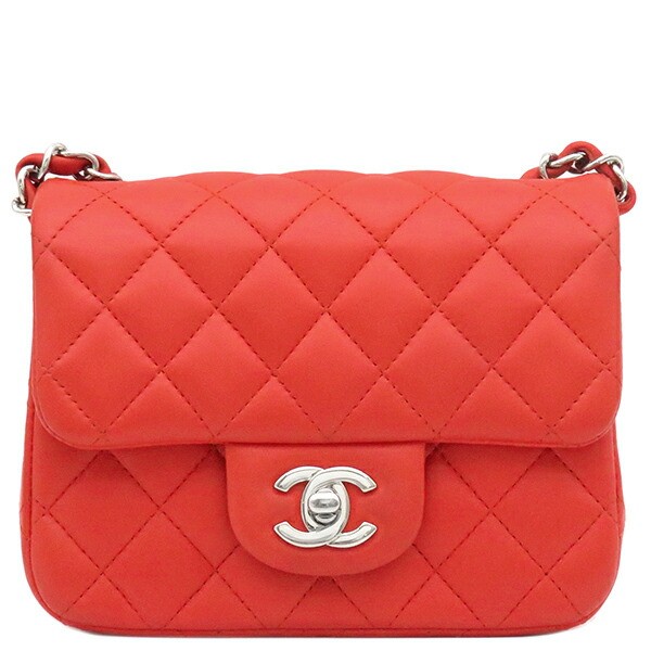 Chanel Mini Matelasse Lambskin Shoulder Bag with Chain Red CC Logo Coco