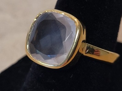 Vintage Rock Crystal Ring 925 Silver Clear Quartz Gemstone Ring Sz. 7 Goldtone