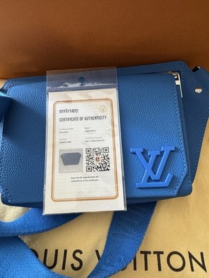 Louis Vuitton Aerogram Takeoff Sling Bag Blue Grained Calfskin Leather Authentic