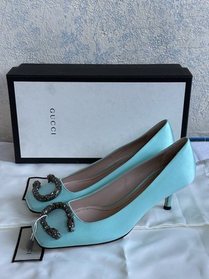 GUCCI Dionysus Pumps 37 Ocean Wave Light Blue Aqua Silk Satin