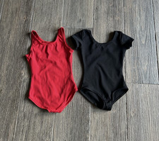 Capezio Girl's Size SM Red Sleeveless  Black Short Sleeve Ballet Leotard