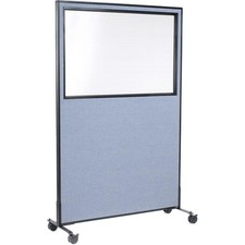 48-1/4"W x 99"H Mobile Office Partition Panel with Partial Window Blue