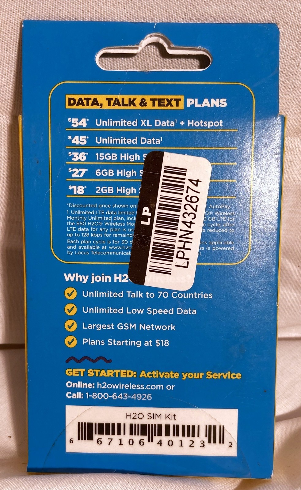 New  SEALED H20 Wireless Sim Starter Kit card 3-in-1 SIM Standard Micro Nano