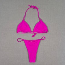 Neon Pink Triangle Bikini Set High Cut Two-Piece Swimsuit Size M NWOT