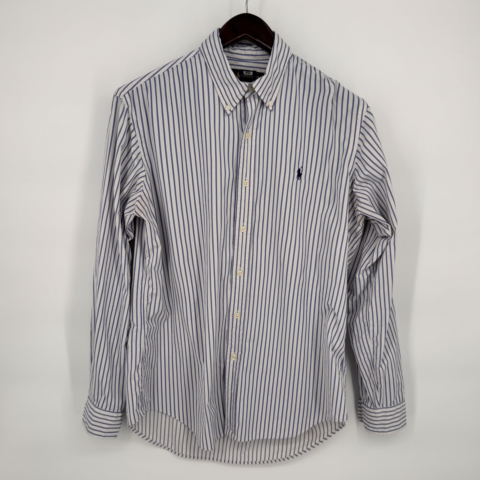 Ralph Lauren Performance Shirt Mens Medium White Blue Stripe Stretch Button Down