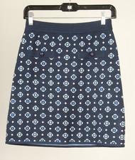 Loft Skirt Womens XS Blue White A Line Elastic Waist Knit Polka Dot