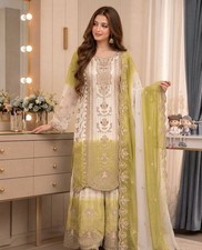 Latest Designer Star Georgette White Kurta Palazzo With Dupatta For Reception