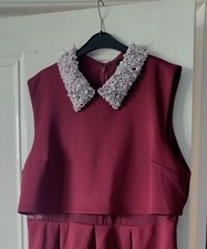 ASOS Burgundy Dress With Pearl Collar - Size 16 Worn Once - Excellent Condition