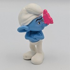Grouchy Smurf Figure McDonald's 2011 Peyo Blue Toy Pink Butterfly 3 Inch J5G