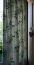 A Pair of Laura Ashley Heligan Hydrangea Eau de Nil Lined Cottage Curtains