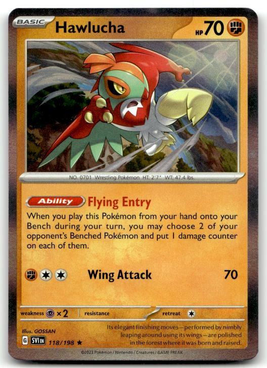 Hawlucha 118/198 Rare Scarlet & Violet Pokemon Holo Lightly Played
