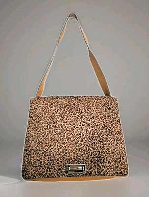 Vintage Adrienne Vittadini Leather Cheetah Satchel Bag Camel Color Silver Clasp