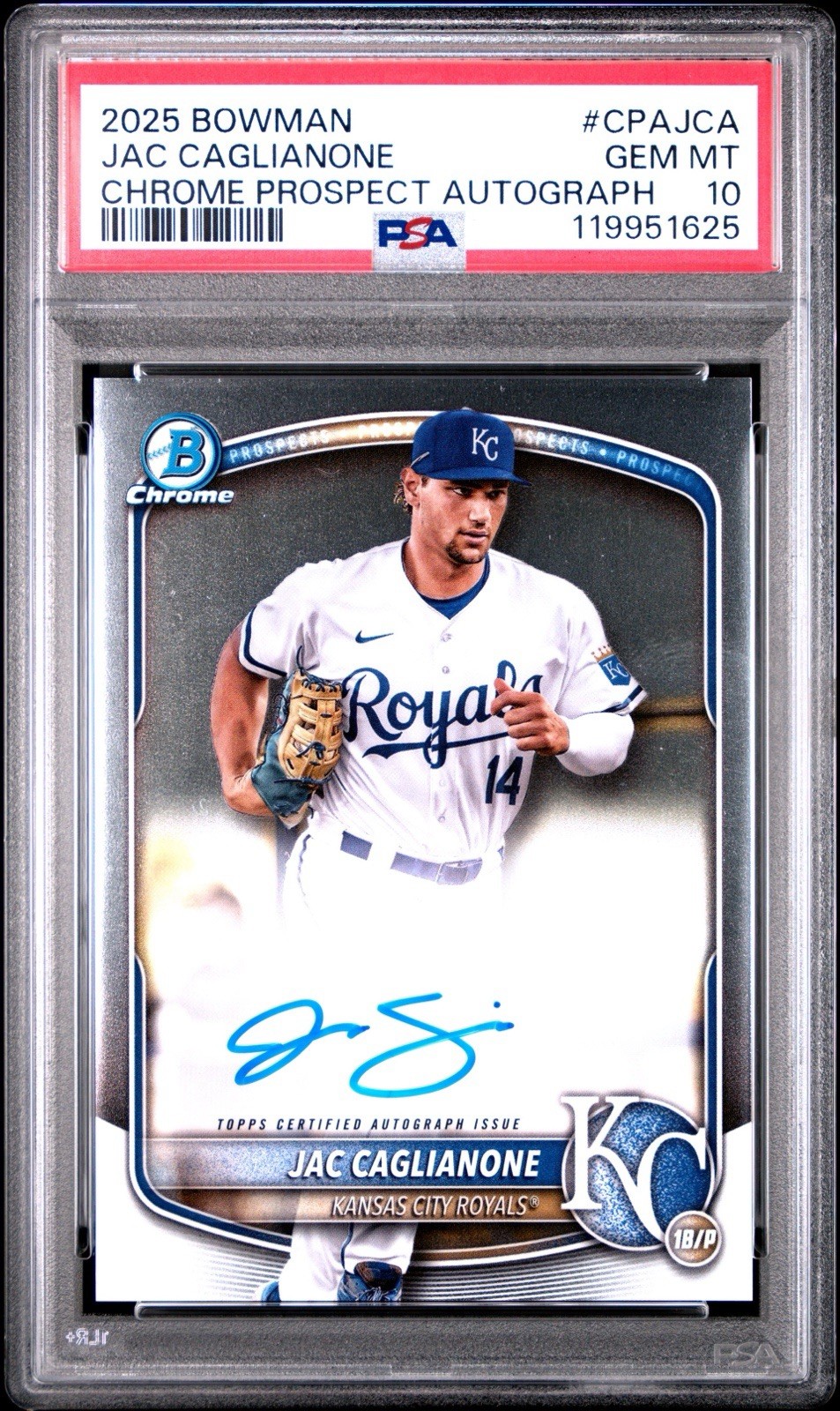 2025 BOWMAN CHROME JAC CAGLIANONE PROSPECT AUTOGRAPH PSA 10 ROYALS #CPAJCA