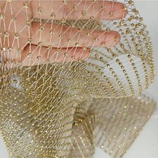 60X90cm Gold Shiny Stretch Crystal Rhinestone Fishnet One Yard Mesh Sheer Cut...