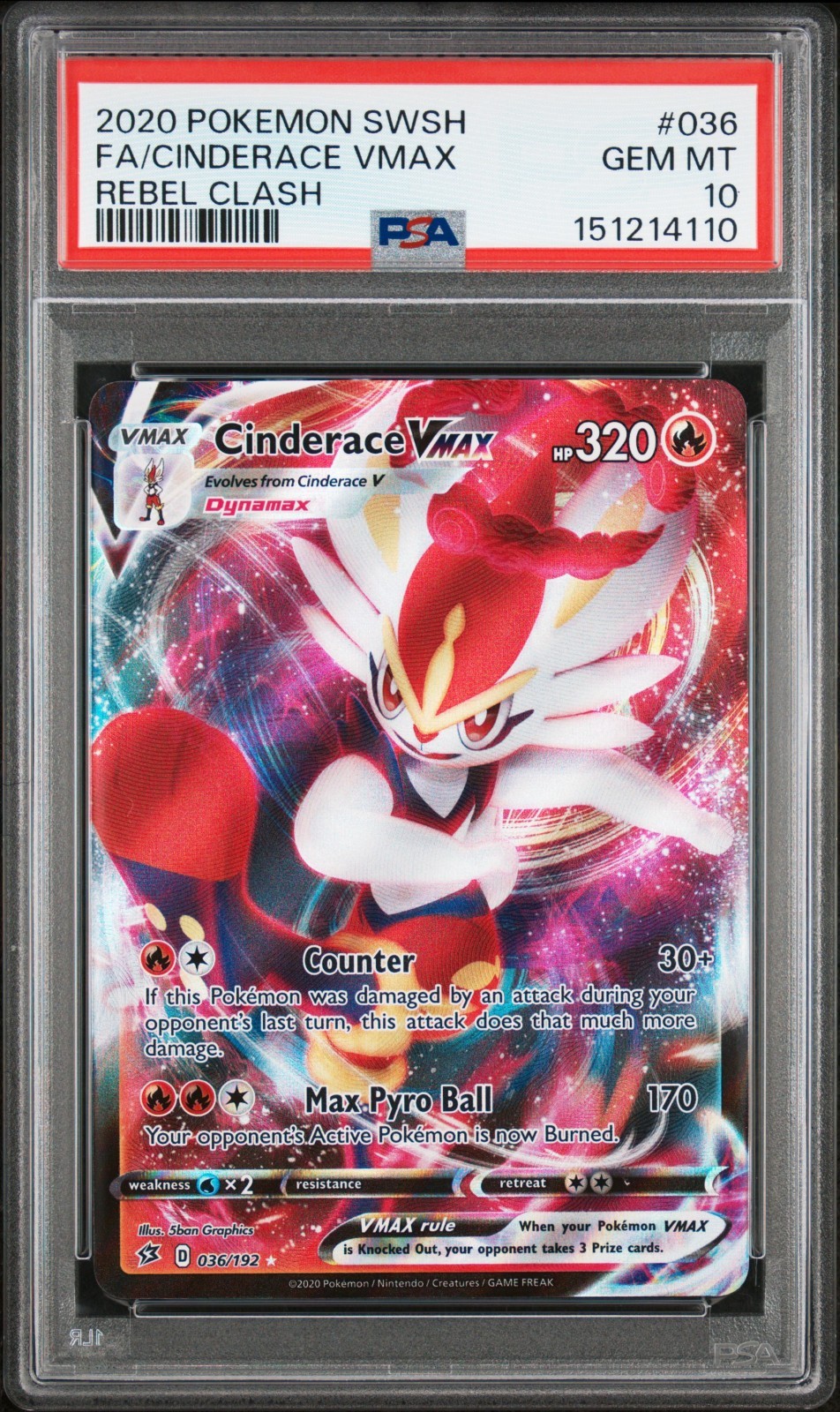 Pokemon Rebel Clash Cinderace VMAX 036 PSA 10
