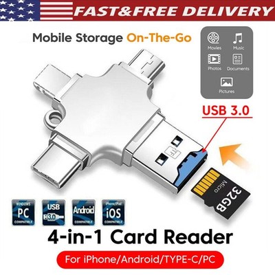 4 IN 1 USB3.0 Flash Drive Micro TF Card Reader Adapter OTG Type-C iPhone Android