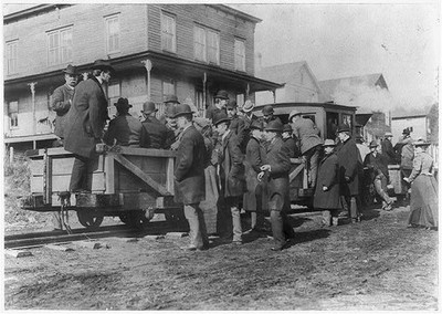Arbitraters at the Mines,Strikes,c1902,buildings,crowd of men wearing hats