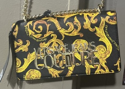 VERSACE JEANS COUTURE WOMEN SHOULDER BAG CROSSBODY BLACK GOLD AUTHENTIC