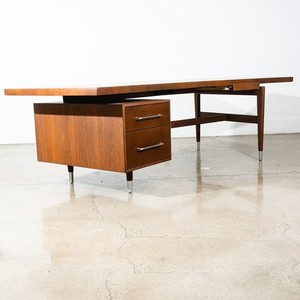 Mid Century Modern Desk Executive Office Stow Davis Boomerang Large Walnut Mcm