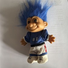 Vintage Russ Berrie Troll Doll Blue Hair Sports Player Uniform Vintage 90s Toy