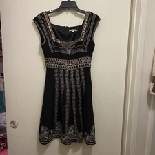 Nanette Lepore Womens Dress 4 Black Silk Lining Pastel Embroidered Embroidery