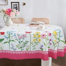 Oval Tablecloth Pink Floral Fabric Waterproof Wrinkle Free 54x72 Inch Dining