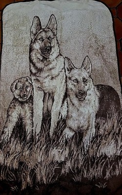 Vtg San Marcos Blanket Reversable German Shepherds Dogs Puppy