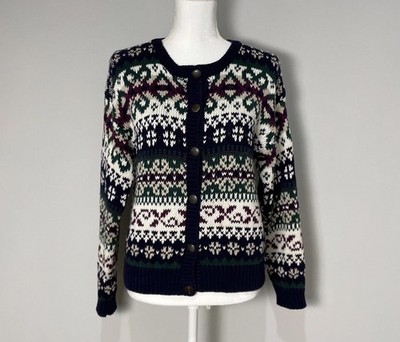 Vtg Cardigan Sz S Paris Sport Oversized Chunky Knit Fair Isle Grandma Core