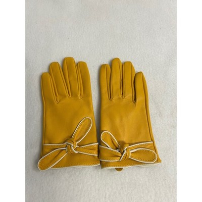 Retro Chic Merona Womens S/M Yellow Bow Accent Sheep Leather Driving Gloves